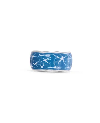 LuvMyJewelry Ocean Waves Design Sterling Silver, Blue Green Enamel Band Men Ring