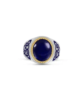 LuvMyJewelry Lapis Lazuli Gemstone Sterling Silver Men Signet Ring with Enamel