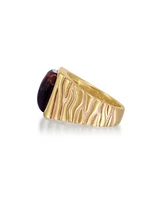 LuvMyJewelry Chatoyant Red Tiger Eye Gemstone Gold Rhodium Plated Silver Men Signet Ring