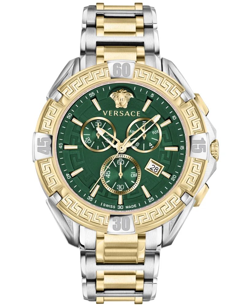 Versace Men's Swiss Chronograph V-Greca Two-Tone Stainless Steel Bracelet Watch 46mm