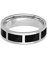 Men's Polished Black Ceramic Segmented Band Sterling Silver