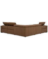 Nevio 124" 5-Pc. Leather Sectional with 3 Power Recliners and Headrests, Created For Macy's