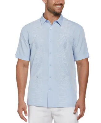 Cubavera Men's Short Sleeve Button Front Floral Embroidered Panel Shirt