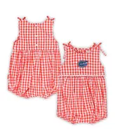 Girls Infant Garb Orange, White Florida Gators Teagan Gingham Ruffled Romper