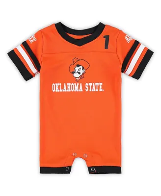 Newborn and Infant Boys and Girls Colosseum Orange Oklahoma State Cowboys Bumpo Football Logo Romper