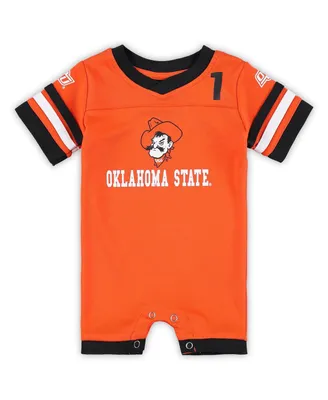 Newborn and Infant Boys Girls Colosseum Orange Oklahoma State Cowboys Bumpo Football Logo Romper