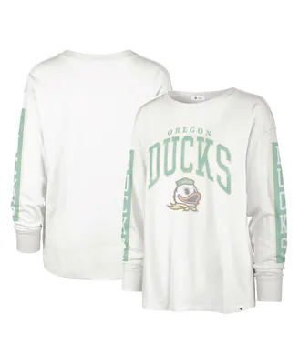 Women's '47 Brand White Distressed Oregon Ducks Statement Soa 3-Hit Long Sleeve T-shirt