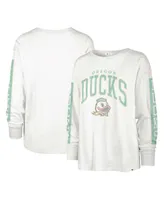 Women's '47 Brand White Distressed Oregon Ducks Statement Soa 3-Hit Long Sleeve T-shirt