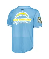 Men's Pro Standard Justin Herbert Powder Blue Los Angeles Chargers Mesh Baseball Button-Up T-shirt