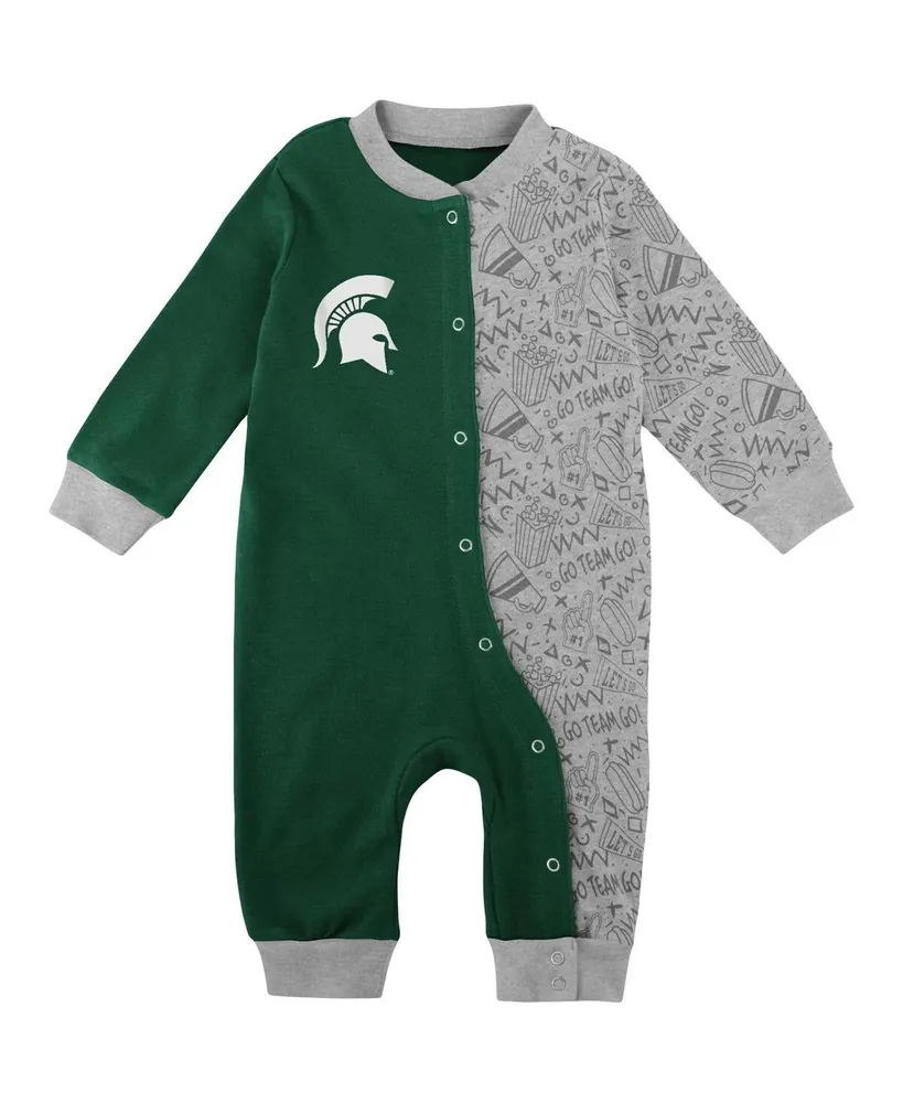 Newborn and Infant Boys Girls Green Michigan State Spartans Playbook Two-Tone Full-Snap Jumper