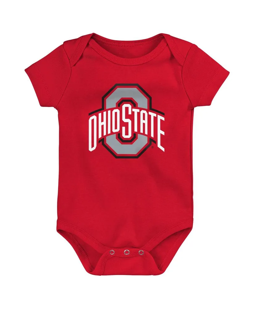 Newborn and Infant Boys and Girls Scarlet, White, Heather Gray Ohio State Buckeyes Born To Be Three-Pack Bodysuit Set