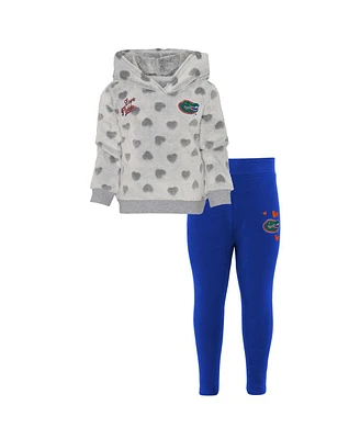 Girls Preschool Gray, Royal Florida Gators Heart to Hoodie and Leggings Set