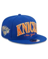 Men's New Era Blue New York Knicks Golden Tall Text 9FIFTY Snapback Hat