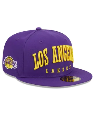 Men's New Era Purple Los Angeles Lakers Big Arch Text 59FIFTY Fitted Hat