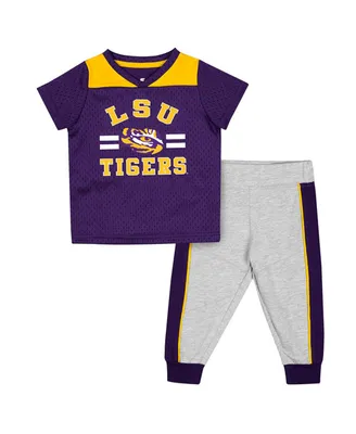 Infant Boys and Girls Colosseum Purple, Heather Gray Lsu Tigers Ka-Boot-It Jersey Pants Set