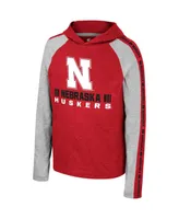 Big Boys Colosseum Scarlet Nebraska Huskers Ned Raglan Long Sleeve Hooded T-shirt