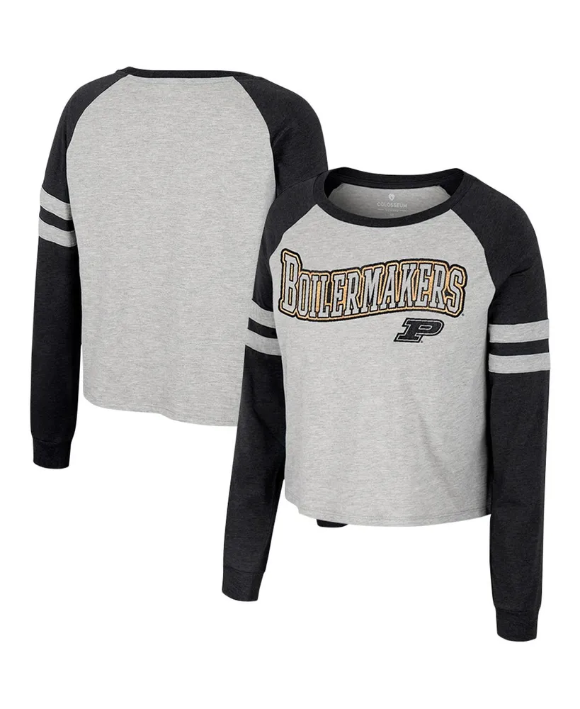 Women's Colosseum Heather Gray Purdue Boilermakers I'm Gliding Here Raglan Long Sleeve Cropped T-shirt