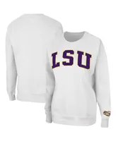 Women's Colosseum White Lsu Tigers Campanile Pullover Sweatshirt