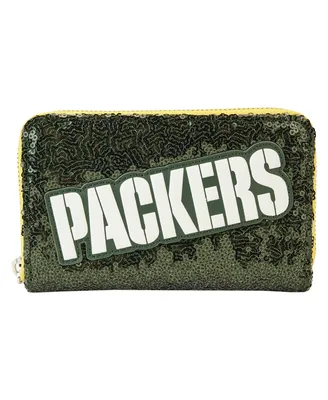 Women's Loungefly Green Bay Packers Sequin Zip-Around Wallet