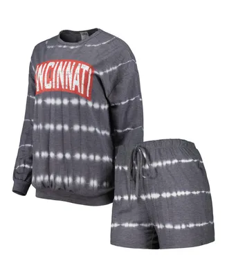 Women's Gameday Couture Gray Distressed Cincinnati Bearcats All About Stripes Tri-Blend Long Sleeve T-shirt and Shorts Set
