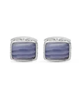 LuvMyJewelry Blue Lace Agate Gemstone Sterling Silver Black Rhodium Plated Men Cufflinks