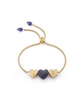 LuvMyJewelry Luv Me Love Heart Sodalite Gemstone Yellow gold Plated Silver Adjustable Bracelet