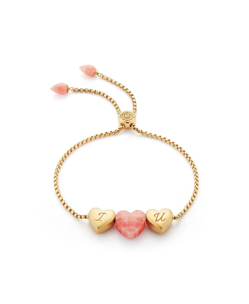 LuvMyJewelry Luv Me Love Heart Rhodocrosite Gemstone Yellow gold Plated Silver Adjustable Bracelet