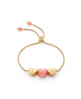 LuvMyJewelry Luv Me Love Heart Rhodocrosite Gemstone Yellow gold Plated Silver Adjustable Bracelet