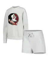 Women's Gameday Couture Ash Florida State Seminoles Team Effort Pullover Sweatshirt and Shorts Sleep Set