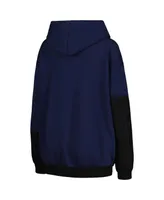 Women's Gameday Couture Navy, Black West Virginia Mountaineers Matchmaker Diagonal Cowl Pullover Hoodie