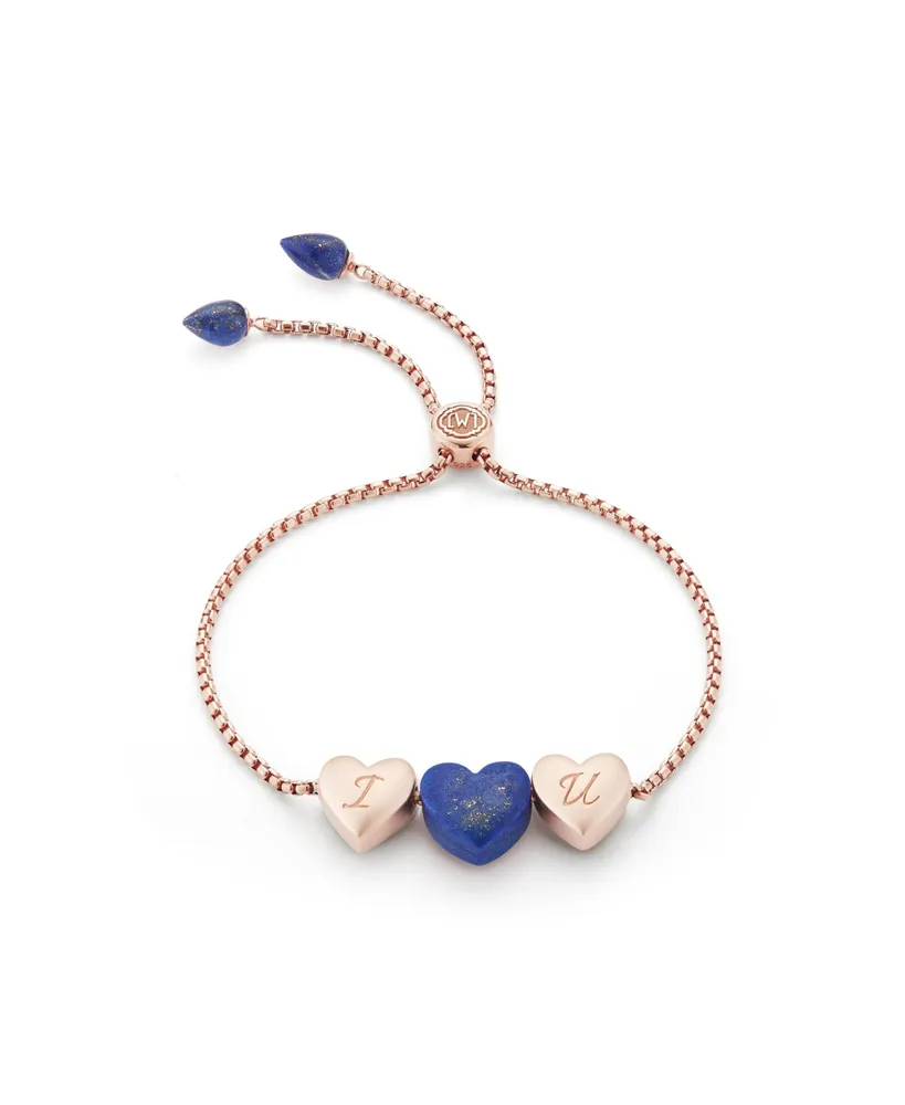 LuvMyJewelry Luv Me Love Heart Lapis Gemstone Rose Gold Plated Silver Bolo Adjustable Bracelet