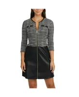 Ellen Tracy Women's Jacquard Knit and Faux Leather Dress