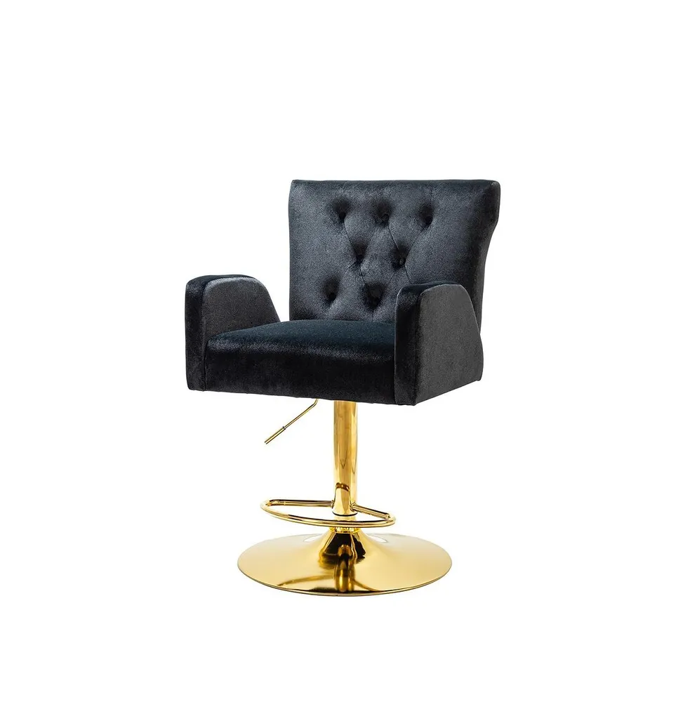 Modern Counter Velvet Bar Stool with Gold Base for Kitchen, Dining Room