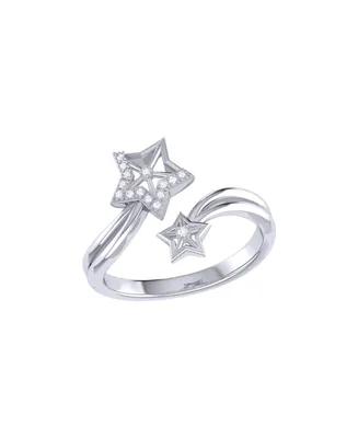LuvMyJewelry Gleaming Star Duo Design Sterling Silver Diamond Women Ring