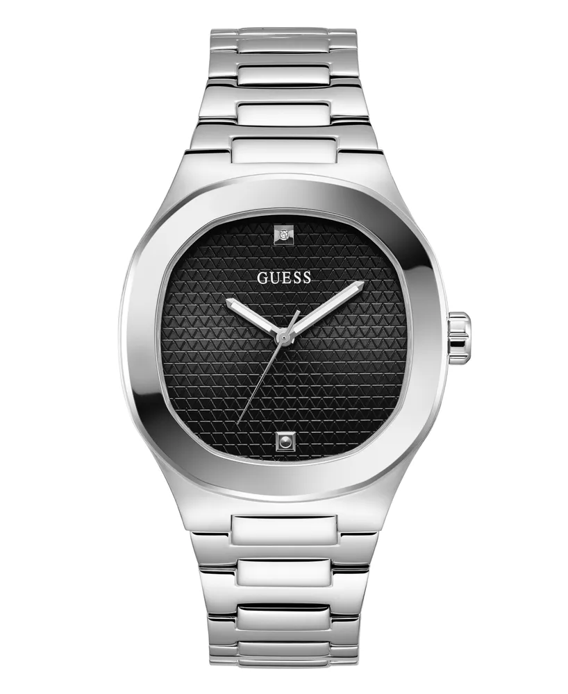 Guess Men's Analog Silver-Tone Stainless Steel Watch 42mm - Silver