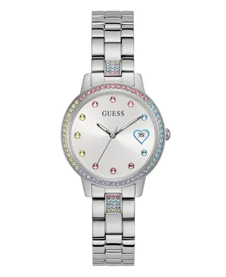 Guess Women's Date Silver-Tone Stainless Steel Watch 34mm - Silver