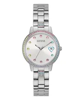 Guess Women's Date Silver-Tone Stainless Steel Watch 34mm - Silver