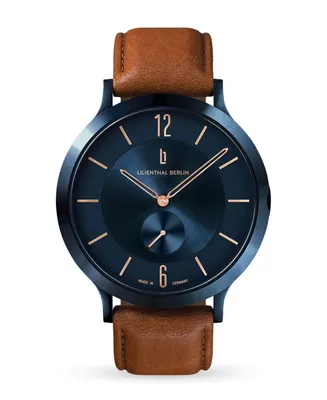 Lilienthal Berlin Men's The Classic Blue Rose Gold Brown Leather Watch 42mm