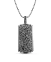 LuvMyJewelry Fossil Agate Gemstone Sterling Silver Men Tag in Black Rhodium Plated with Chain