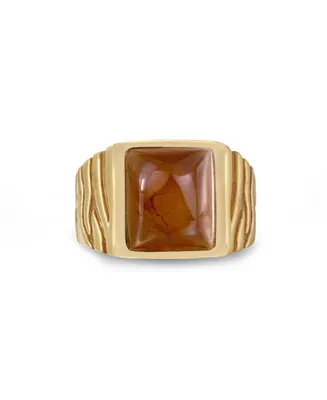 LuvMyJewelry Cracked Agate Gemstone Yellow Gold Plated Silver Men Signet Ring Brown Rhodium