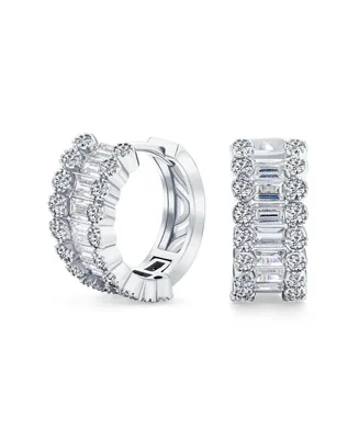 Bling Jewelry Bridal Cz Emerald Cut Bezel Set Milgrain Edge Cubic Zirconia Mini Hoop Huggie Earrings For Women Wedding Prom Holiday Formal Party 0.5"