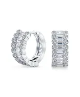 Bridal Aaa Cz Emerald Cut Bezel Set Milgrain Edge Cubic Zirconia Mini Hoop Huggie Earrings For Women Wedding Prom Holiday Formal Party 0.5" Diameter