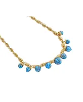 LuvMyJewelry Sunshine Twist Design Yellow Gold Plated Silver Turquoise Gemstone Studded Necklace