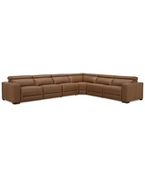 Nevio 157" 6-Pc. Leather Sectional with 3 Power Recliners and Headrests, Created For Macy's