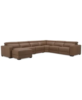 Nevio 157" 6-Pc. Leather Sectional with 1 Power Recliner, Headrests and Chaise, Created For Macy's