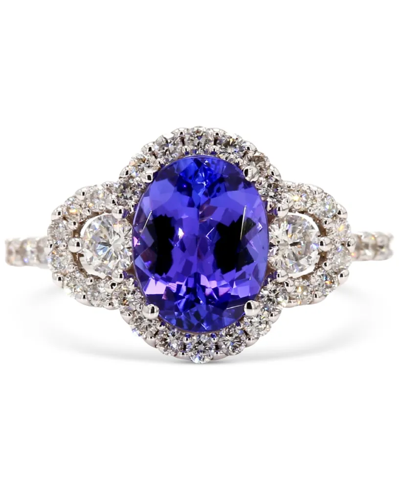 Tanzanite (2 ct. t.w.) & Diamond (3/4 ct. t.w.) Halo Ring in 14k White Gold