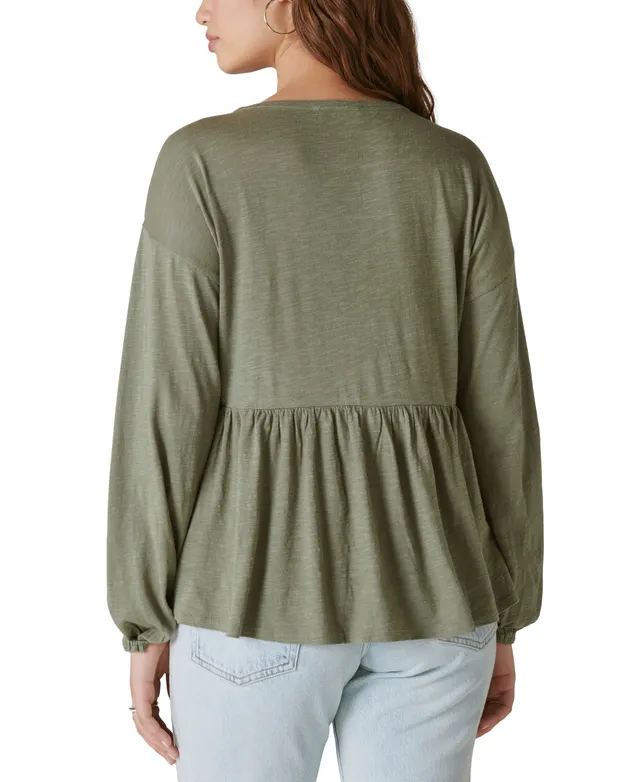 Lucky Brand Women's Square Neck Peasant Top