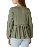 Lucky Brand Women's Embroidered Pintuck Peplum Top