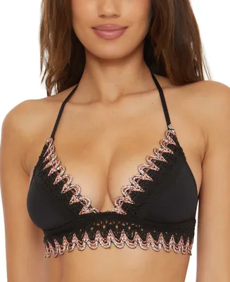 Becca Women's Layla Crochet-Trim Halter Bikini Top