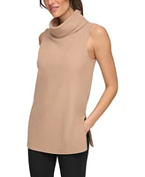 Andrew Marc Sport Women's Brushed Rib Sleeveless Turtleneck Tunic with Side Vents Top